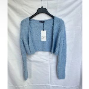Zara fuzzy blue cropped cardigan